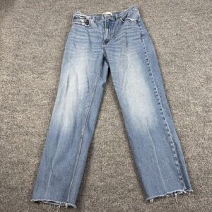 Abercrombie & Fitch Ankle Straight Jeans Womens 10 Ultra High Rise Raw Hem Denim
